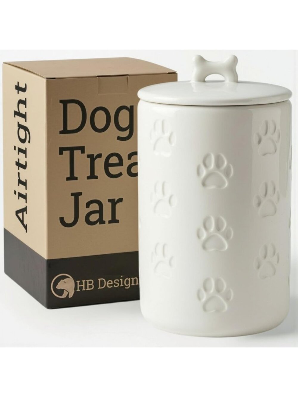 Airtight Dog Treat Jar - 7 Cup Capacity Ceramic Canister for Kitchen - Cute